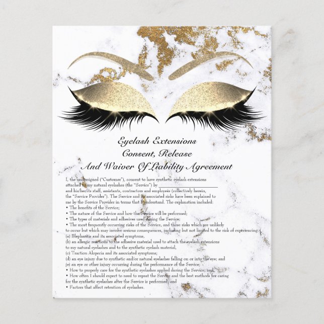 Eyelash Extension Liability Waiver Marble Gold Flyer (Front)