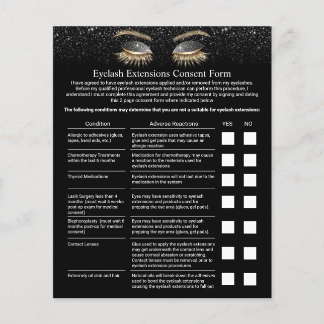 Eyelash Extension Liability Waiver Modern Black Flyer (Front)