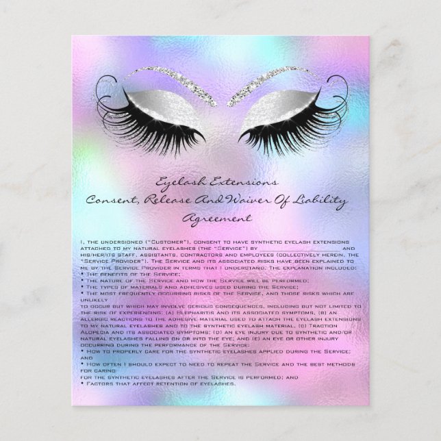 Eyelash Extension Liability Waiver Rose Grey Silve Flyer (Front)