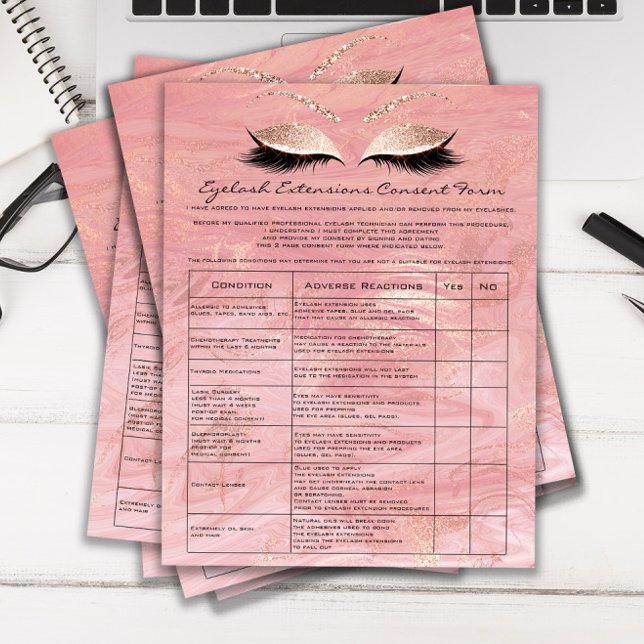 Eyelash Extension Liability Waiver Rose Marble Flyer (Creator Uploaded)