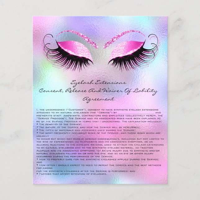 Eyelash Extension Liability Waiver Rose Ombre Blue Flyer (Front)