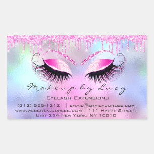 Eyelash Extension Makeup Artist Pink Drips Fuchsia Rectangular Sticker