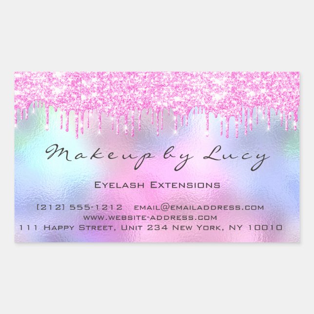 Eyelash Extension Makeup Artist Salon Pink Drips Rectangular Sticker (Front)
