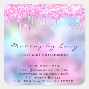 Eyelash Extension Makeup Artist Salon Pink Drips Square Sticker
