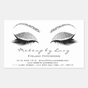 Eyelash Extension Makeup Beauty Salon Grey Glitter Rectangular Sticker