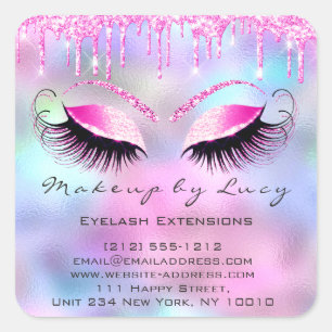 Eyelash Extension Makeup Beauty Salon Pink Drips V Square Sticker