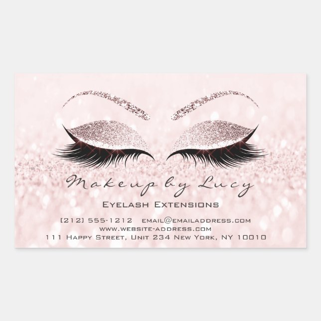Eyelash Extension Makeup Beauty Salon Pink Glitter Rectangular Sticker (Front)