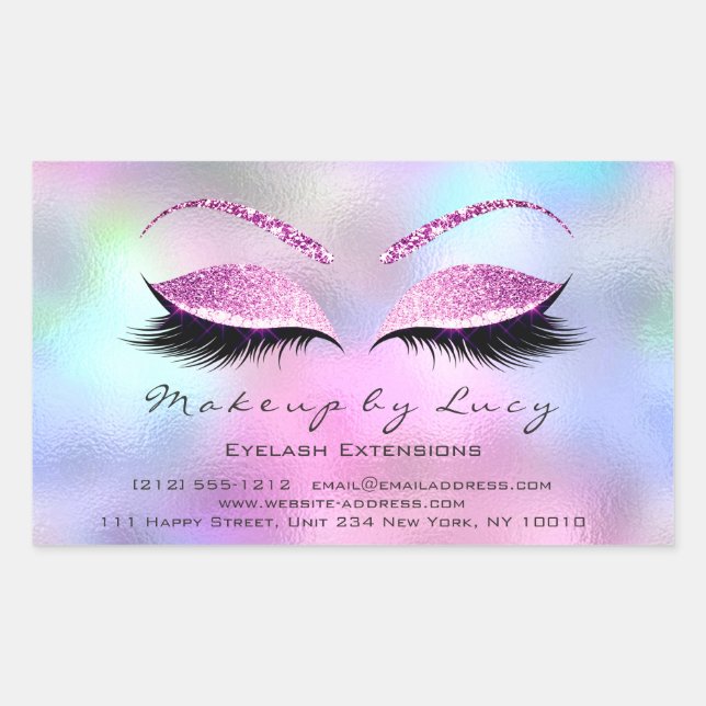 Eyelash Extension Makeup Beauty Salon Pink Ombre Rectangular Sticker (Front)