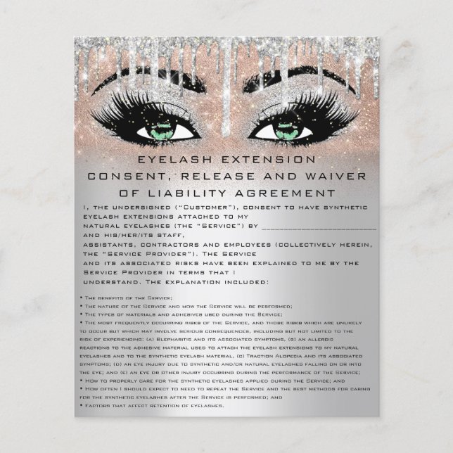 EYELASH EXTENSION RELEASE WAIVER Green Eye Flyer (Front)