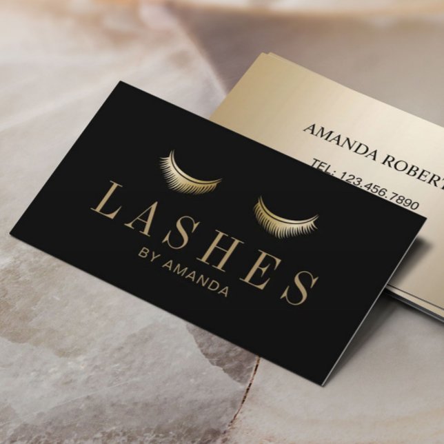 Eyelash Extension Salon Modern Black Gold Business Card (Creator Uploaded)