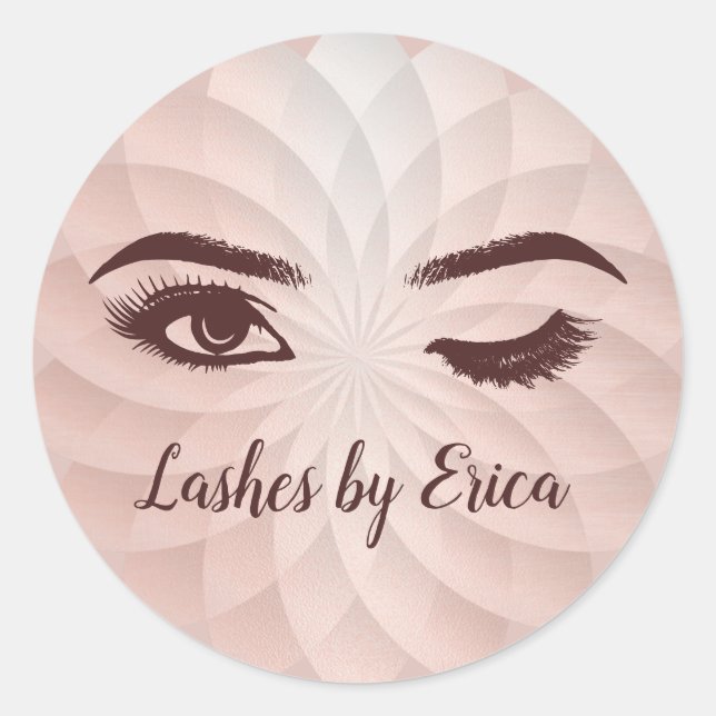 Eyelash Extensions Abstract Rose Gold Lotus Floral Classic Round Sticker (Front)