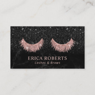 Eyelash Extensions Black Glitter Marble Salon Business Card