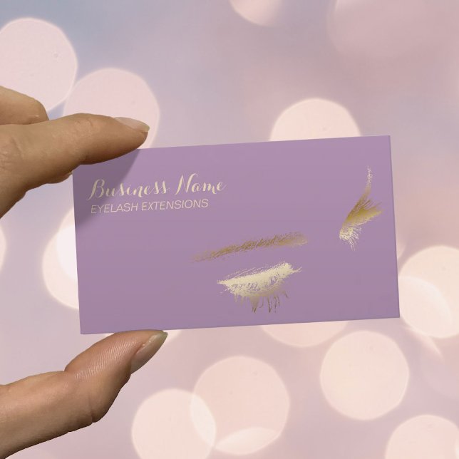 Eyelash Extensions Chic Gold & Purple Business Card (Creator Uploaded)