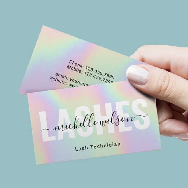 Eyelash Extensions Holographic Typography Lash Bar Business Card (Creator Uploaded)