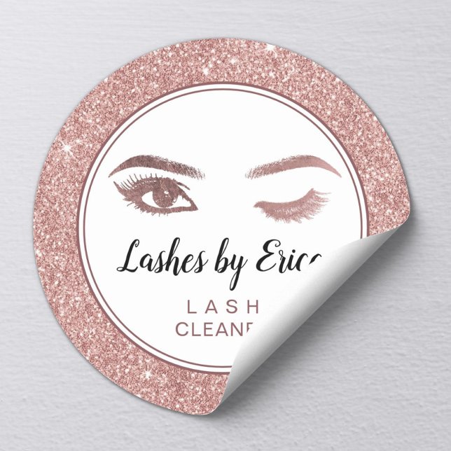 Eyelash Extensions Lash Cleaner Rose Gold Glitter Classic Round Sticker (Creator Uploaded)