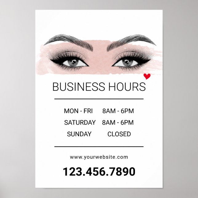 Eyelash Extensions Lash Salon Opening Hours Poster (Front)