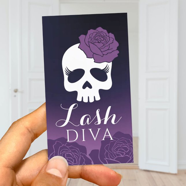 Eyelash Extensions Lash Salon Purple Floral Skull  Business Card (Creator Uploaded)
