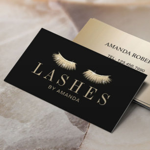Eyelash Extensions Makeup Artist Modern Black Gold Business Card