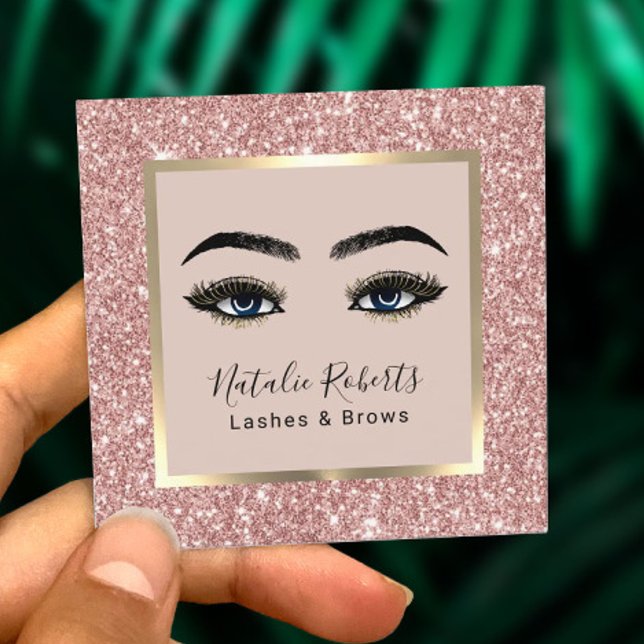 Eyelash Extensions Makeup Artist Rose Gold Glitter Square Business Card (Creator Uploaded)