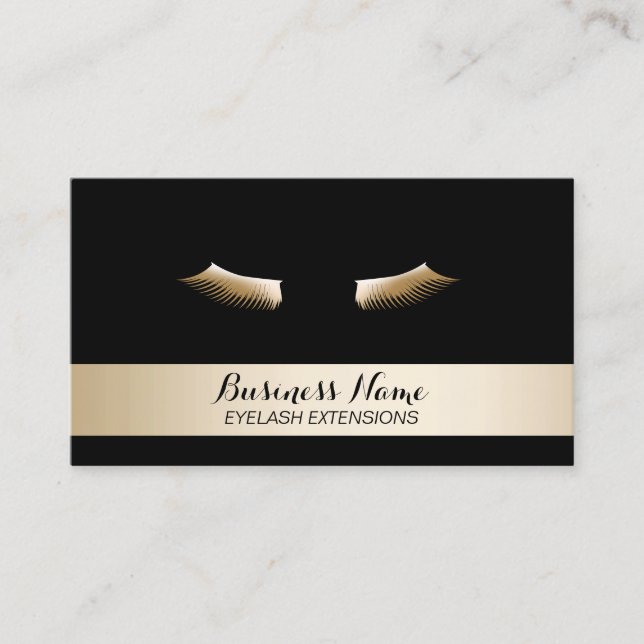Eyelash Extensions Modern Black & Gold Business Card (Front)