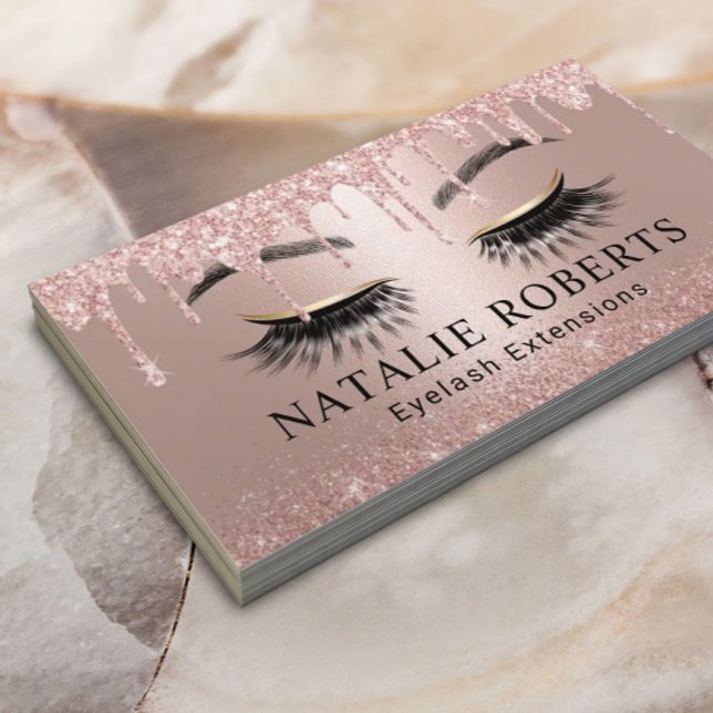 Eyelash Extensions Modern Rose Gold Drips Salon Business Card (Creator Uploaded)