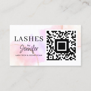 Eyelash Extensions QR Code Watercolor Pink Gold Business Card