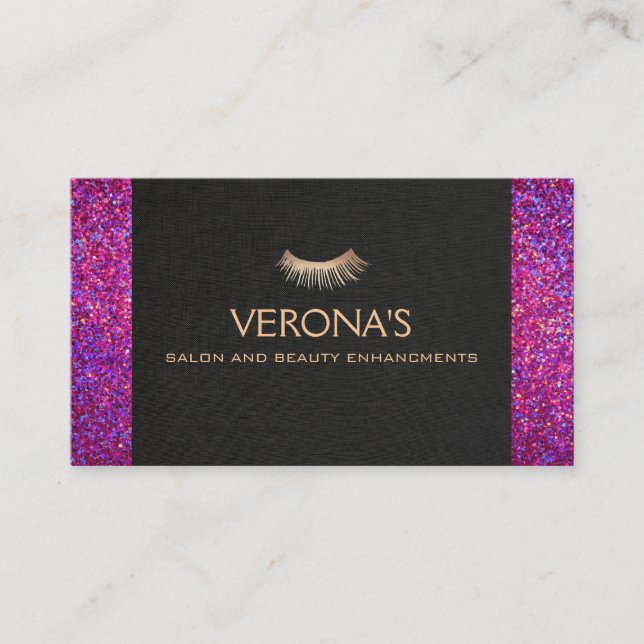 Eyelash Extensions Salon and Spa Faux Glitter Business Card (Front)