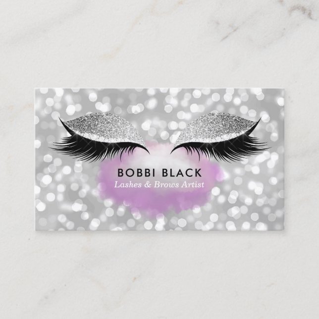 Eyelash Extensions Silver Glitter Glam Makeup Business Card (Front)
