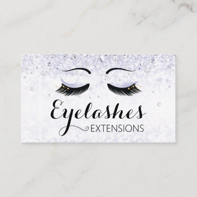 Eyelash Extensions Sparkles and Diamonds Purple Business Card (Back)
