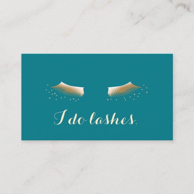 Eyelash Extensions Teal & Gold Elegant Business Card (Front)