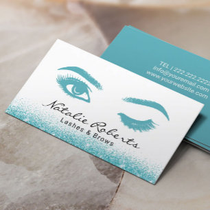 Eyelash Extensions Wink Eye Teal Glitter Salon Business Card