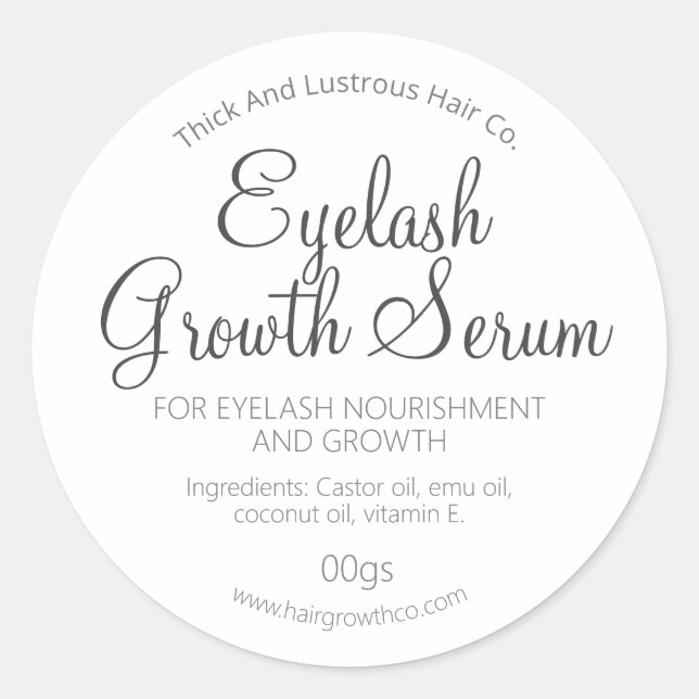 Eyelash Eyebrow Or Hair Growth Serum Classic Round Sticker (Front)