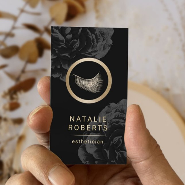 Eyelash Logo Dark Floral Makeup Artist Aestheticia Business Card (Creator Uploaded)