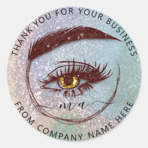 Eyelash Logo Name Holograph Thank Brown MUA  Classic Round Sticker