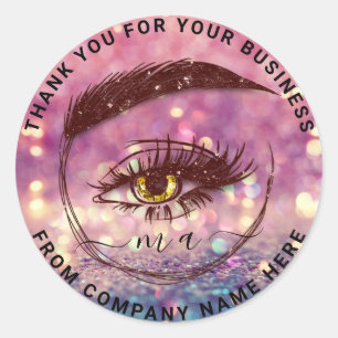 Eyelash Logo Name Holograph Thank Glitter Rose Classic Round Sticker