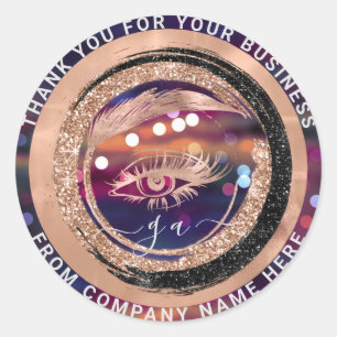 Eyelash Logo Name Holograph Thank Monogram Classy Classic Round Sticker