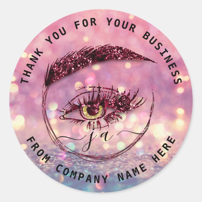 Eyelash Logo Name Holograph Thank Monogram Rose Classic Round Sticker (Front)