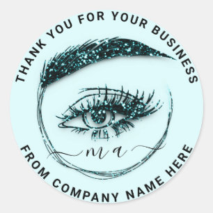 Eyelash Logo NameThank Glitter Teal White Blue Classic Round Sticker