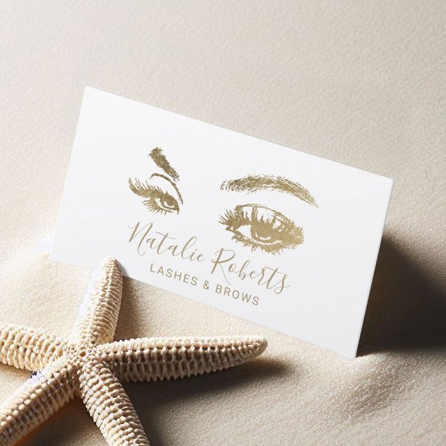 Eyelash Makeup Artist Elegant Gold Lashes Salon Business Card (Creator Uploaded)