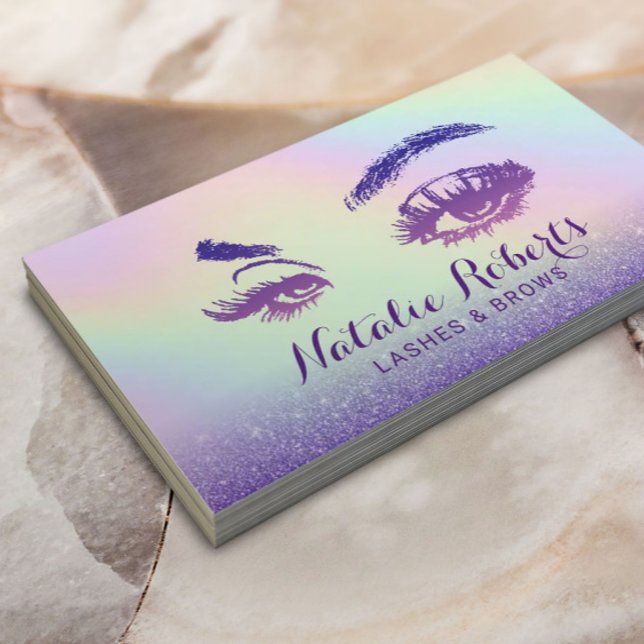 Eyelash Makeup Artist Purple Glitter Holographic Business Card (Creator Uploaded)