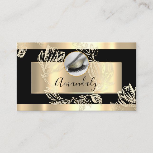  Eyelash Makeup Artist QR Code Logo Black Gold  Business Card (Front)