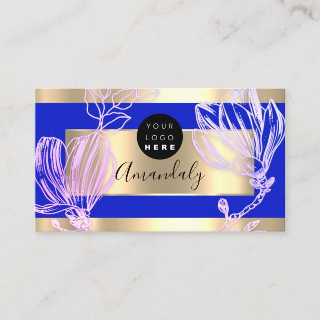  Eyelash Makeup Artist QR Code Logo Floral Blue Business Card (Front)