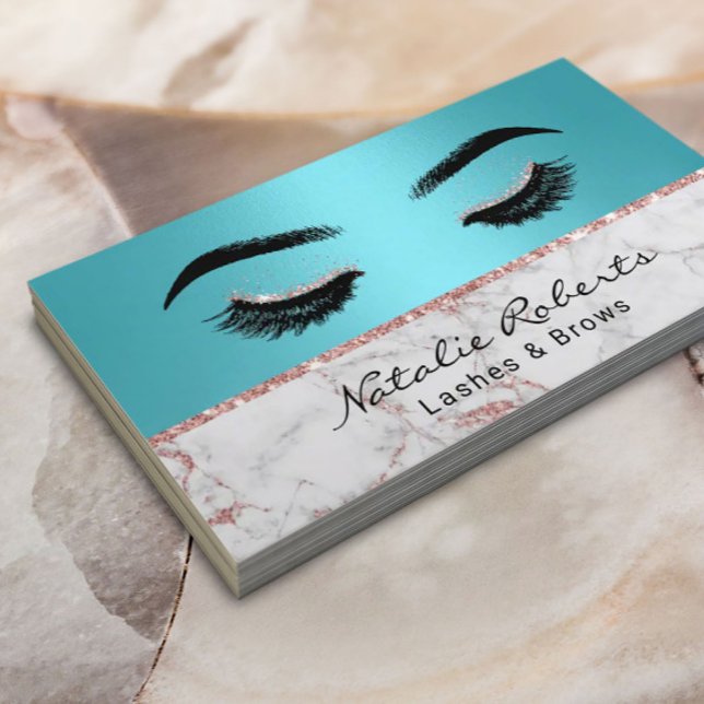 Eyelash Makeup Artist Turquoise Rose Gold Marble Business Card (Creator Uploaded)