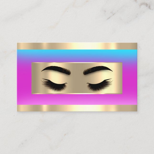  Eyelash Makeup QR Code Logo Pink Blue Business Card (Front)