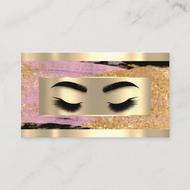  Eyelash Makeup QR Code Logo Pink Gold Strokes Business Card (Front)