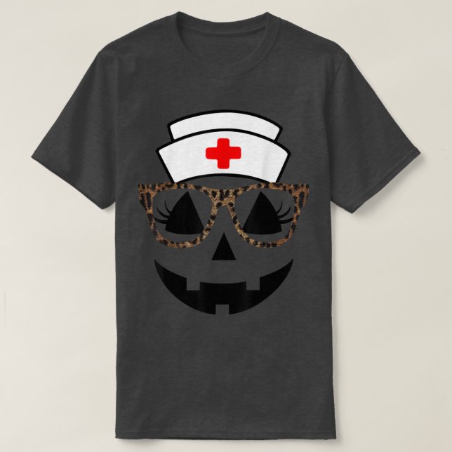Eyelash Pumpkin Nurse Leopard Glasses Jackolantern T-Shirt (Design Front)