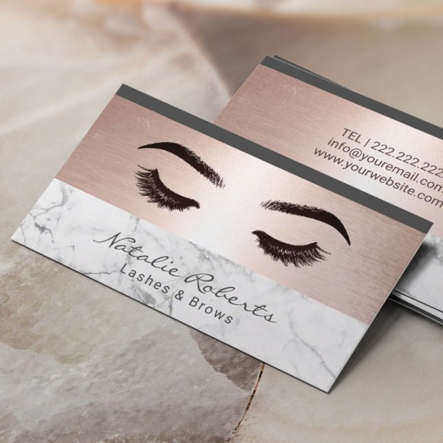 Eyelash Rose Gold Border Marble Beauty Salon Business Card (Creator Uploaded)