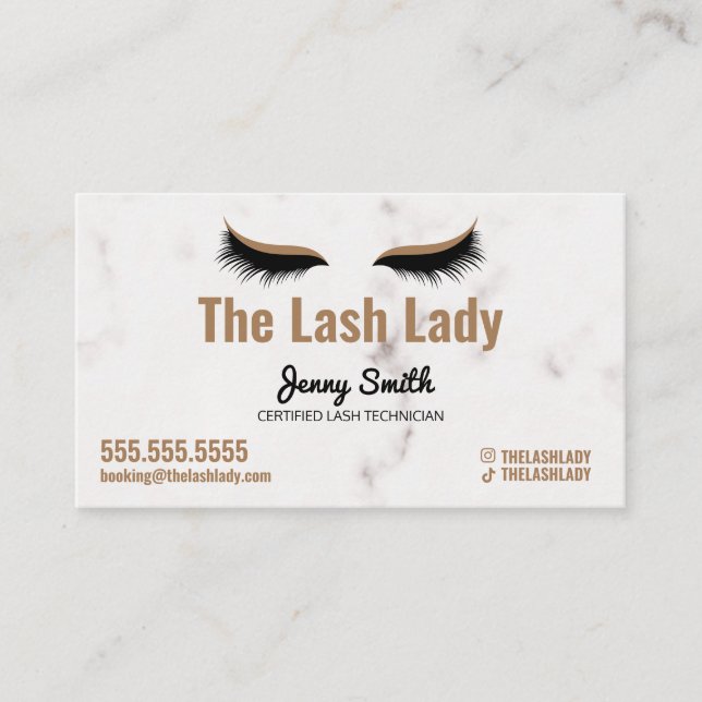 EyeLash Tech Lash Beauty Salon Luxe Marble Gold Business Card (Front)