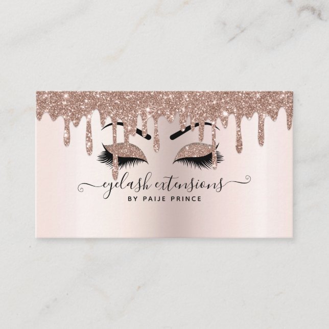 Eyelash Tech Lash Stylist Blush Pink Glitter Drip Business Card (Front)