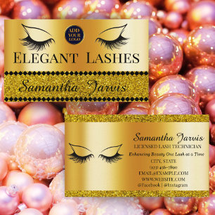 Eyelash Tech Lash Stylist Gold Foil & Glitter Logo Business Card